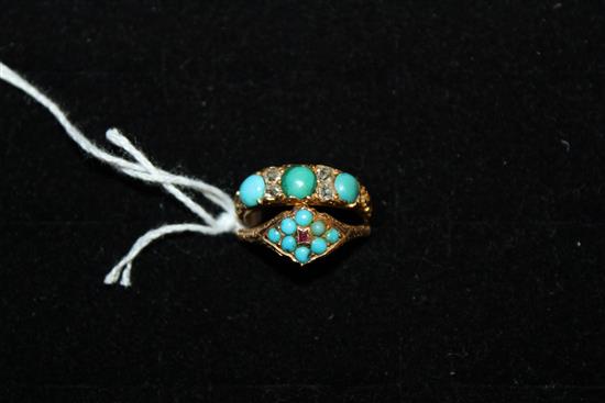 2 x 15ct gold and turquoise dress rings